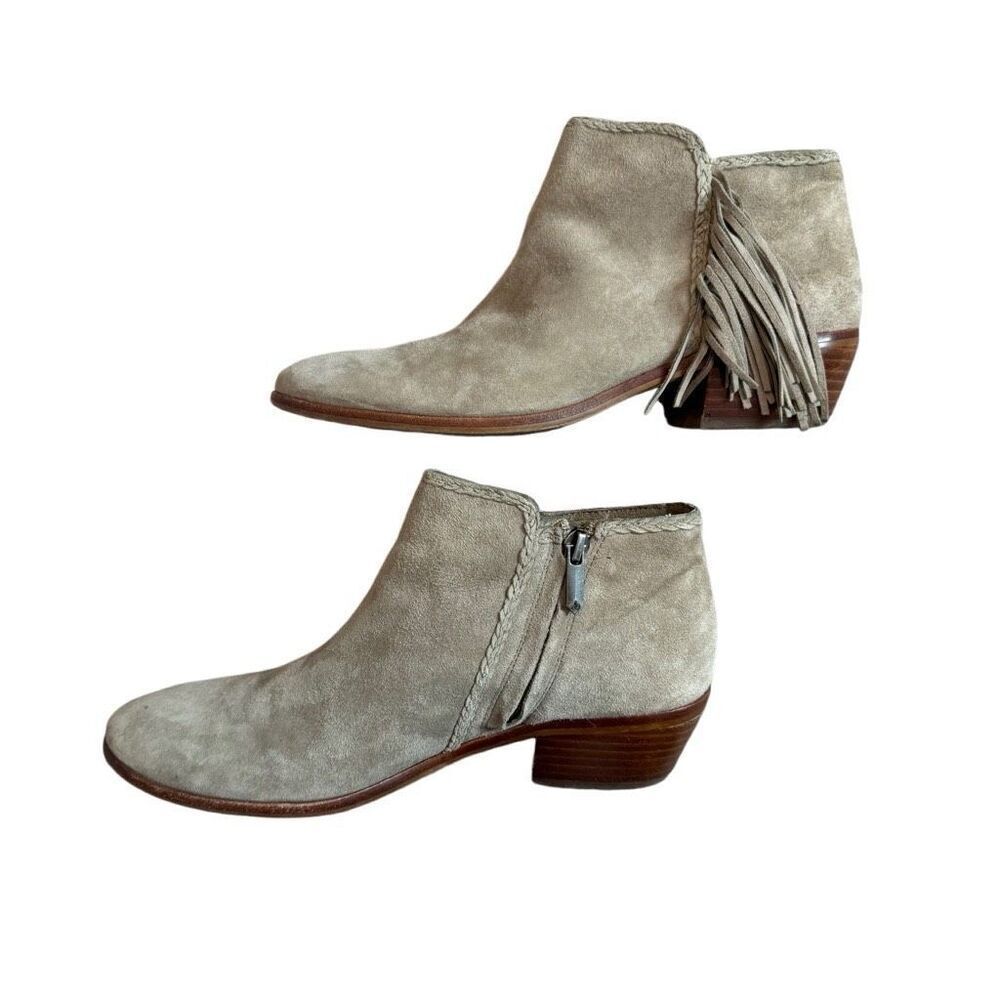 Sam Edelman Paige Fringe Ankle Bootie Women’s 7.5 Grey Suede Leather - Picture 6 of 10